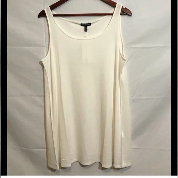 EUC Eileen Fisher stretch silk Jersey tunic tank L soft white - Picture 2 of 5